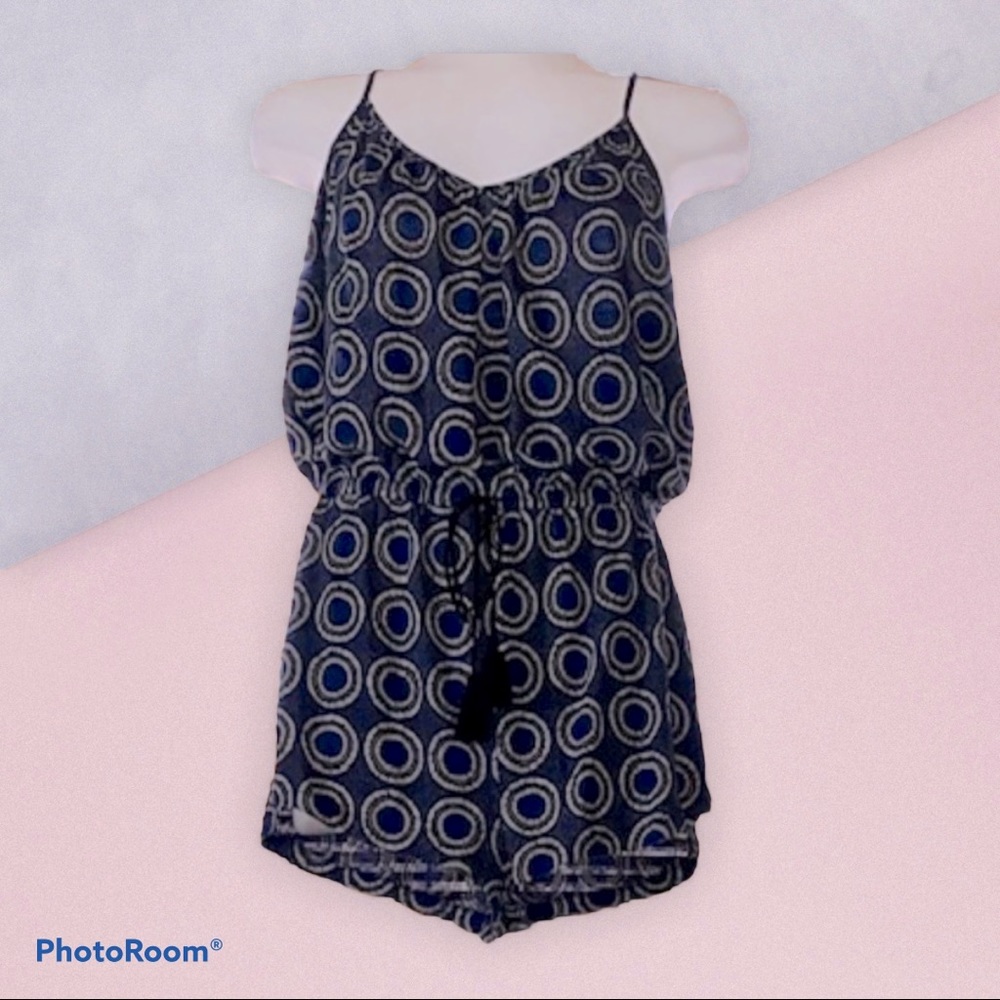 H&M Blue Boho Circle Pattern Romper with Tasseled Drawstring Waist - Picture 8 of 8